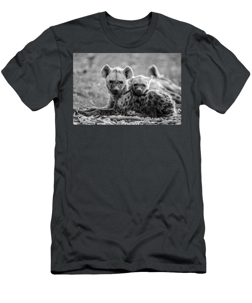 Adorable Baby Hyenas Resting Together in Black and White Jpr Ventures Llc T-Shirt
