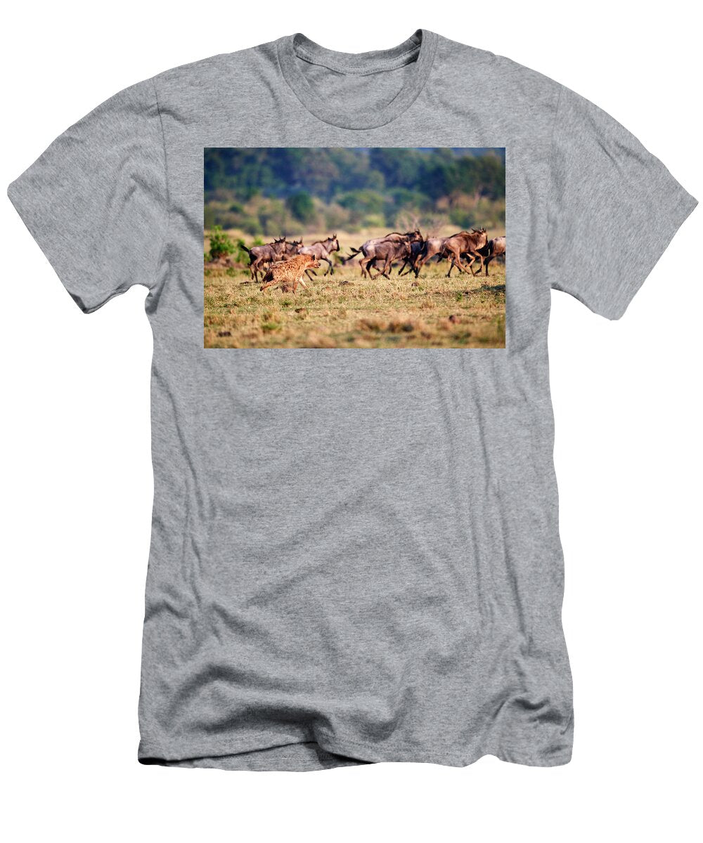 Spotted Hyaena Hunting in an Eastern White Bearded Eric Baccega Natureplcom T-Shirt